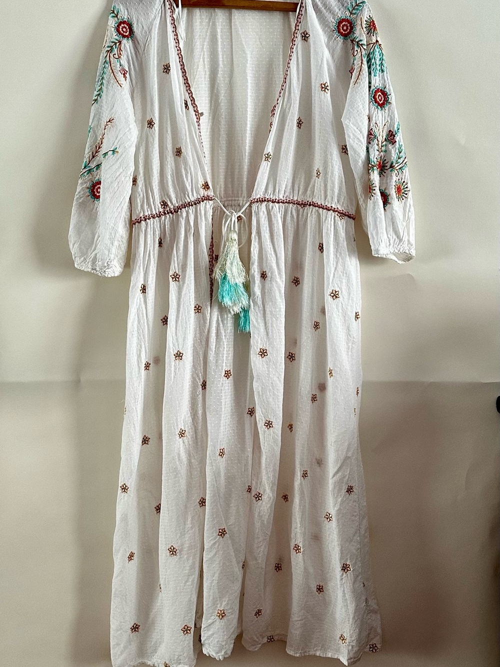 Zara TRF Embroidered Tassel-Tie Boho Maxi Dress or Swim Cover, Size‎ L